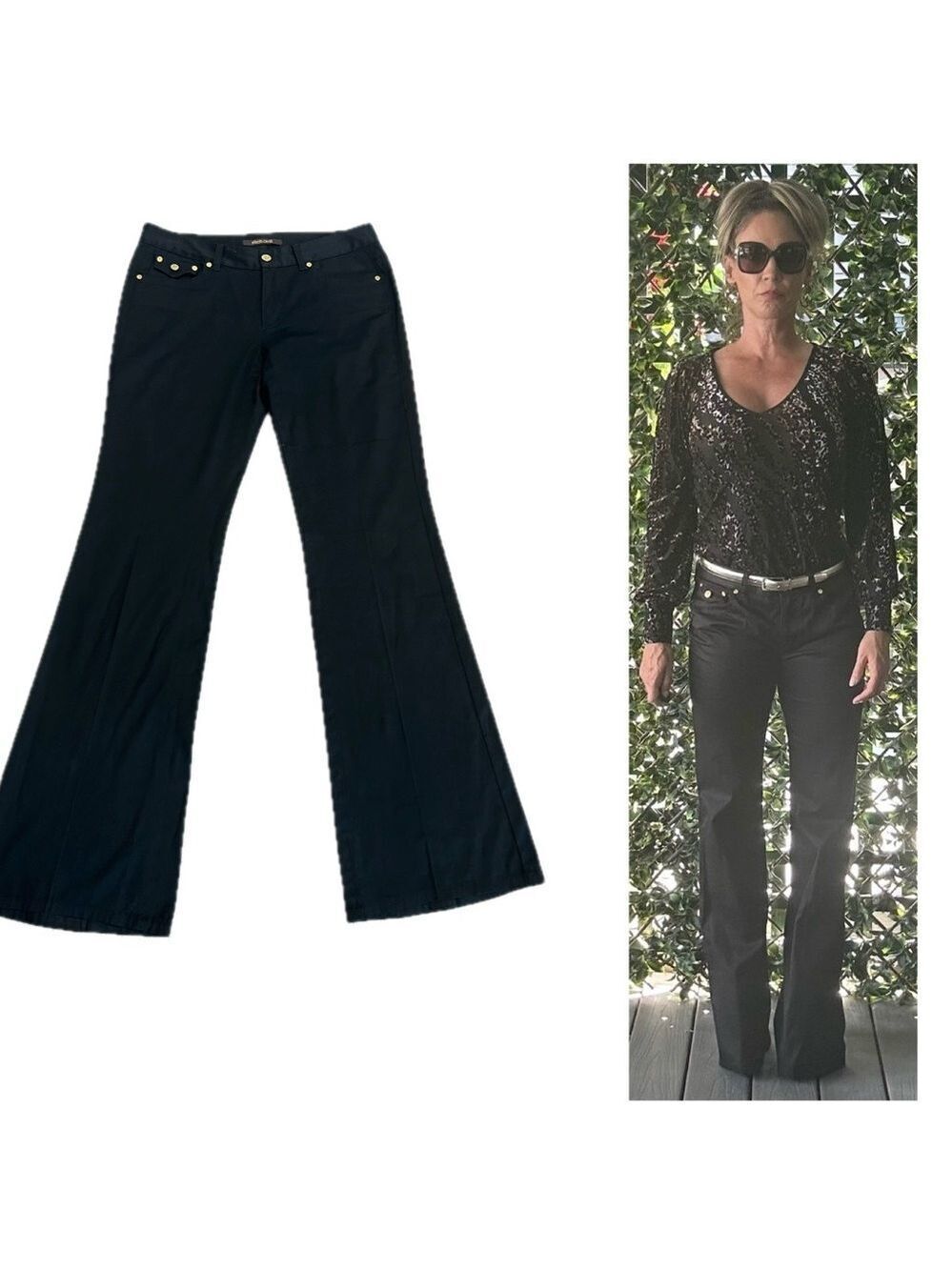 Roberto Cavalli black wide leg flare bell bottom pants retro style Sz 44